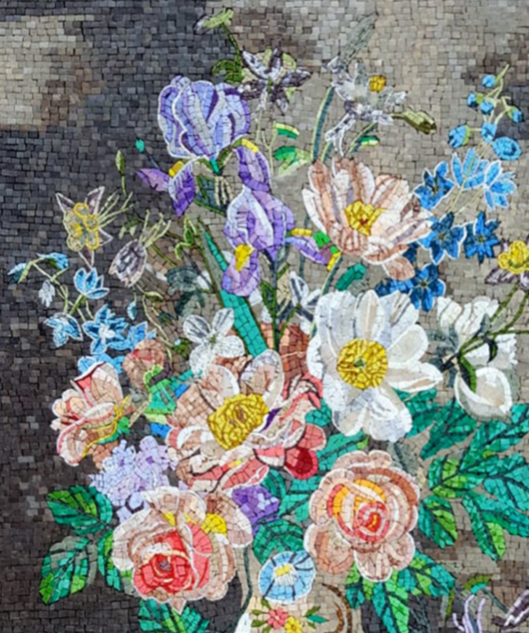 Floral Mosaic Art: Handmade Marble Flower Bouquet In Vase