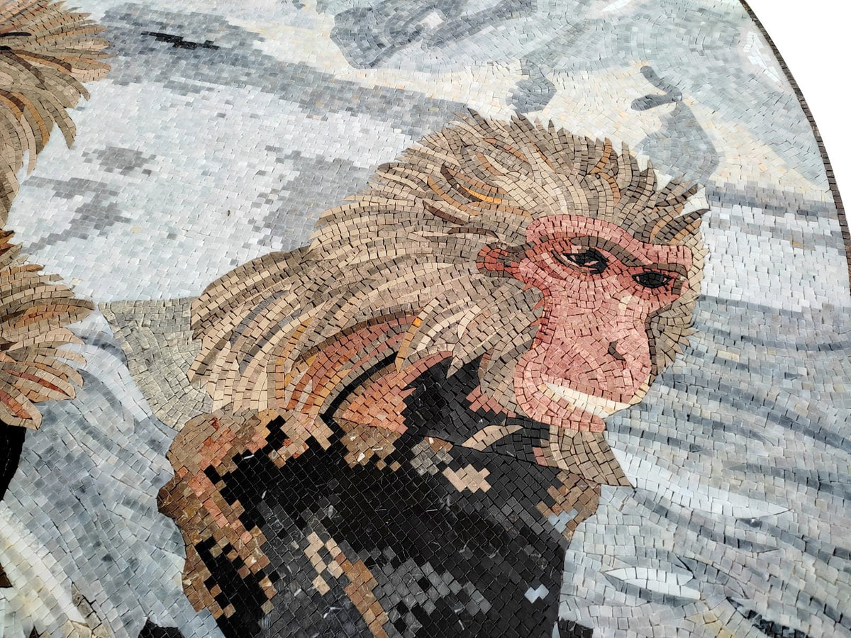 Handmade Macaques Mosaic Tile: Jungle Animal Wall Art (80” x 72")