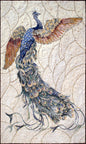 Handmade Peacock Mosaic Mural: Marble Stone Wall Art (40” x 24")