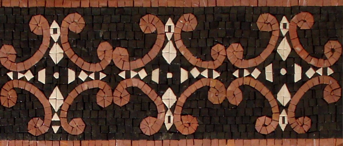 Black & Copper Mosaic Border: Handmade Marble Tile Trim - 8" x 40"