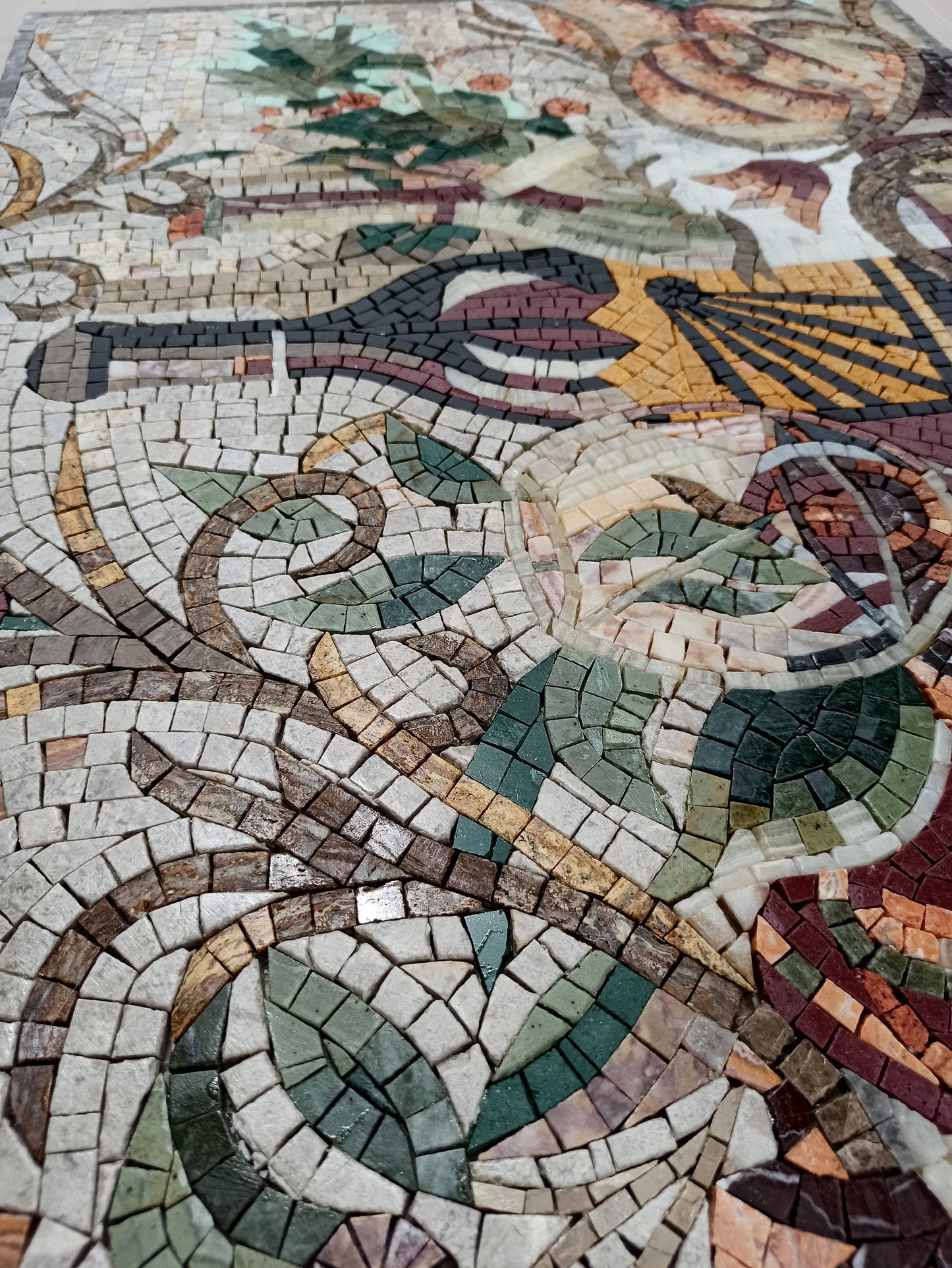 Tuscan Wine Mosaic: Handmade Marble Still Life Backsplash (27” x 19")