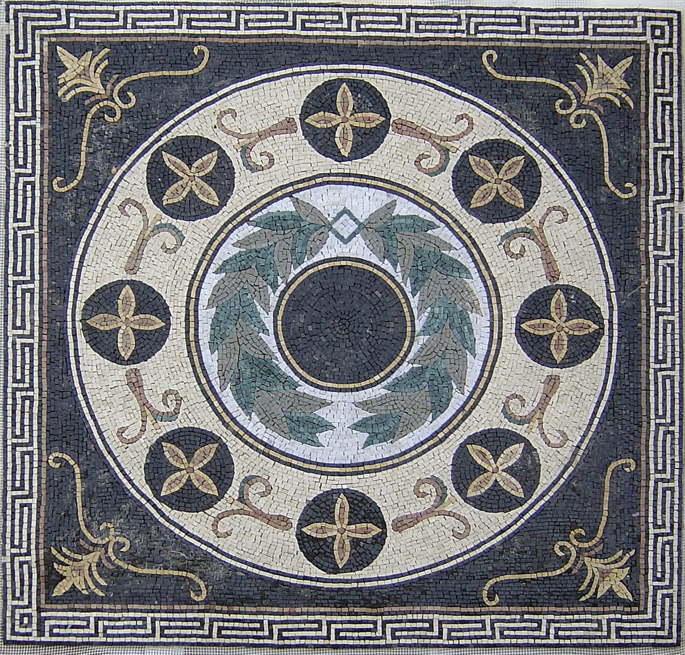 Botanical Floral Marble Mosaic Tile: 48" Geometric Inlay Art