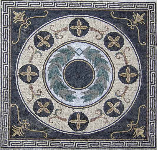 Botanical Floral Marble Mosaic Tile: 48" Geometric Inlay Art