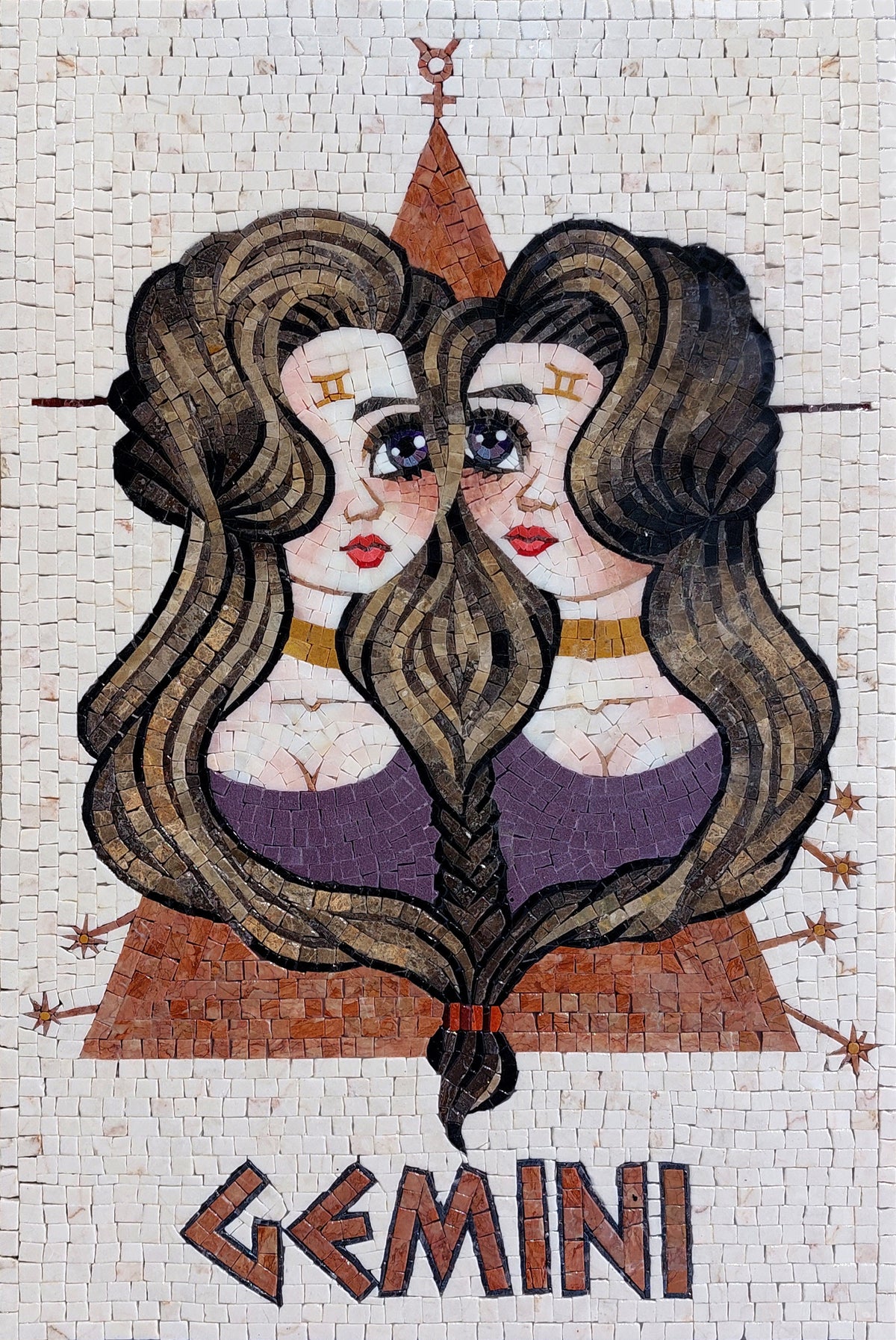 Handmade Gemini Zodiac Mosaic Tile Art: Astrologist Gift
