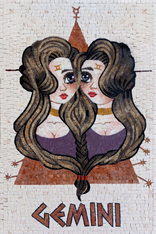 Handmade Gemini Zodiac Mosaic Tile Art: Astrologist Gift