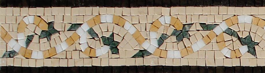 Gold & White Marble Mosaic Tile Border: Handmade Vine Design, Backsplash Accent