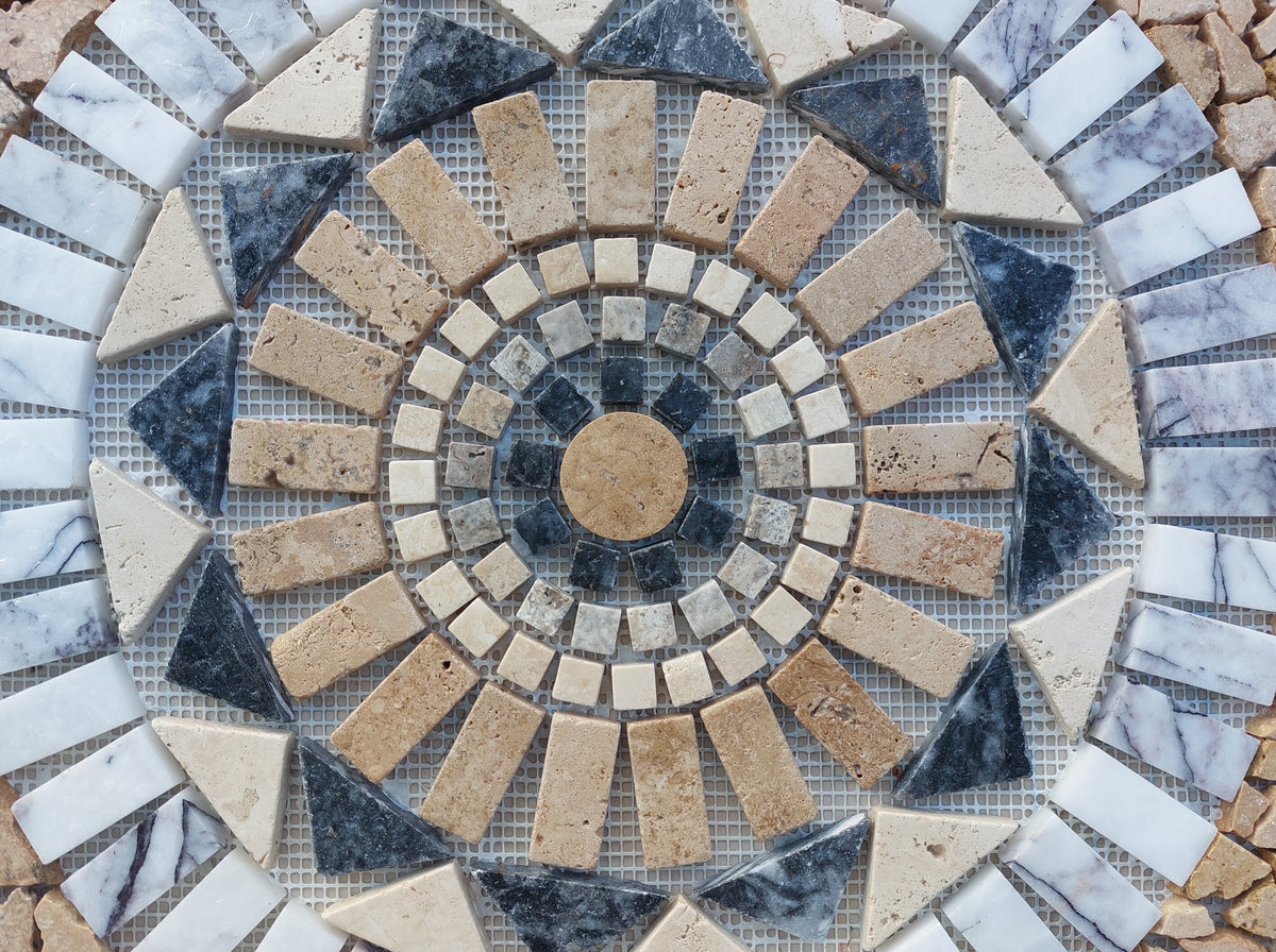 Handmade Marble Medallion Mosaic Art: Tropical Home Decor (24x24)