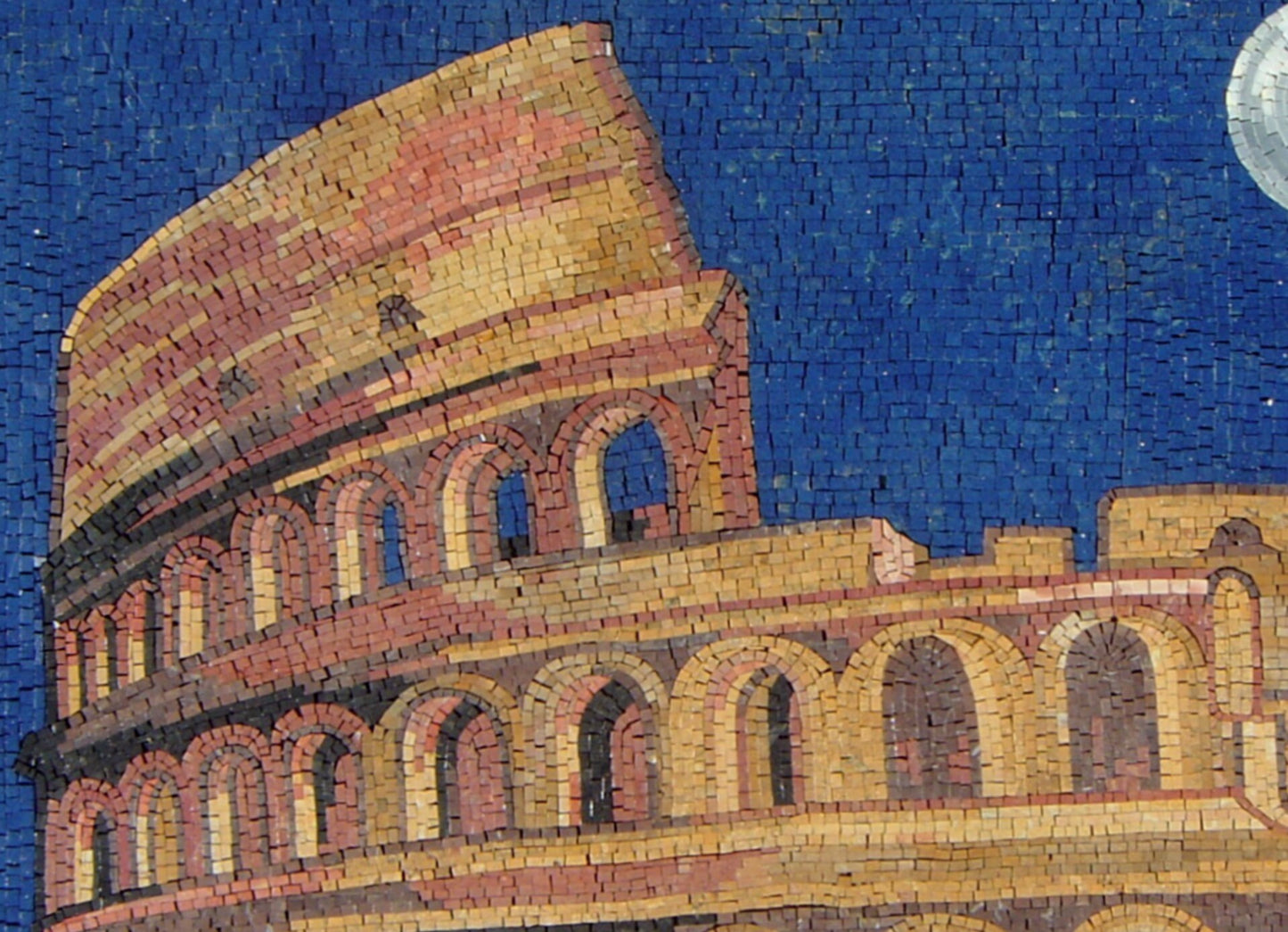Handmade Colosseum Mosaic Tile Art: Rome Night View, Stone & Marble