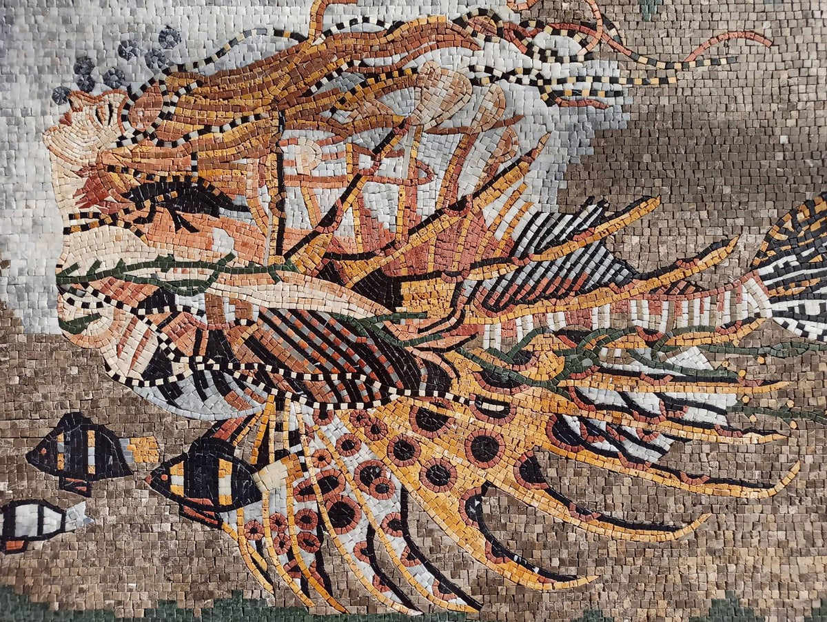 Handmade Mermaid Mosaic Backsplash: Sea Life Marble Art Tile