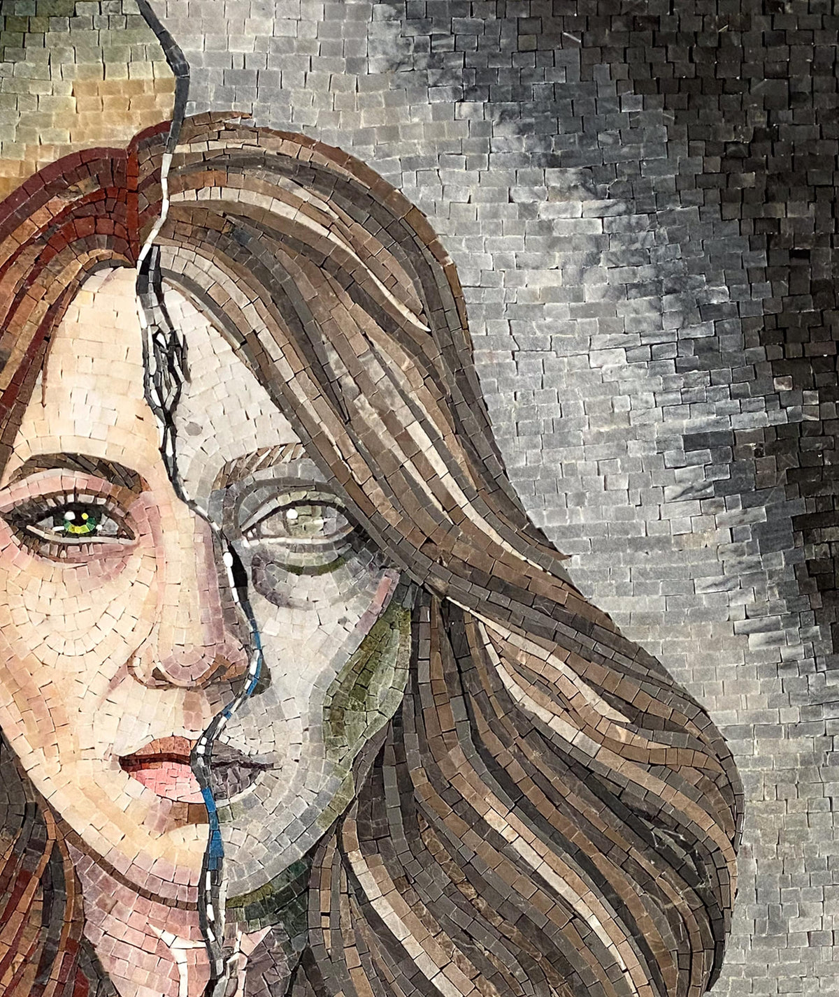 Gemini Zodiac Mosaic Tile Art: Handmade Marble Stone Portrait