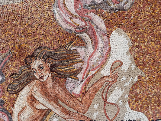 Handmade Nereid Mosaic Tile Art: Italian Marble Backsplash (68” x 60”)