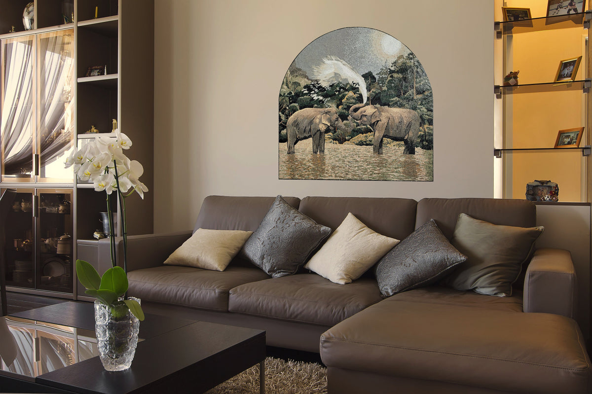 Handmade Elephant Mosaic Tile Art: Jungle Animal Wall Decor (84” x 80")