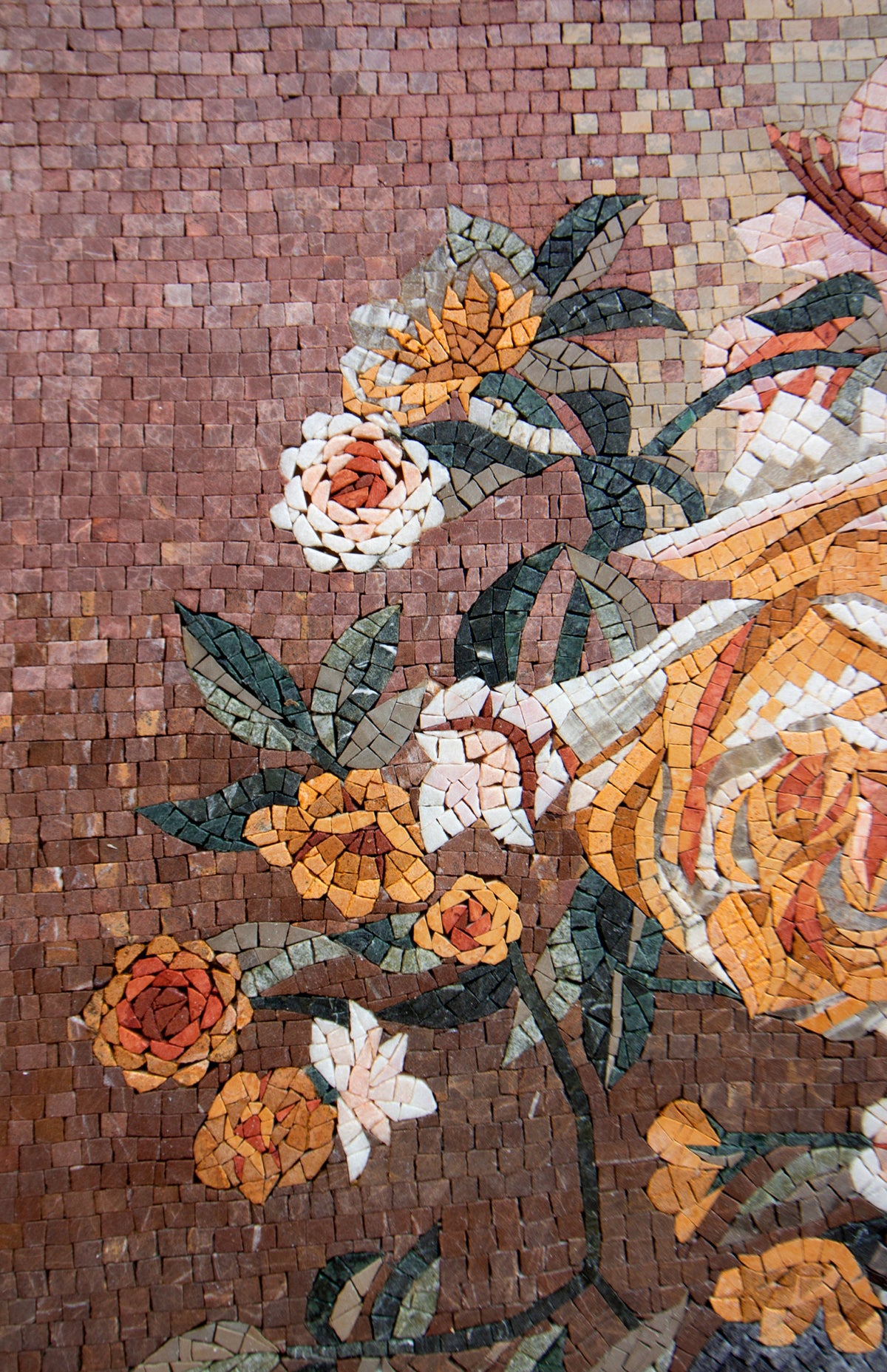 Handmade Marble Mosaic Mural: Bouquet Flower Vase Wall Art