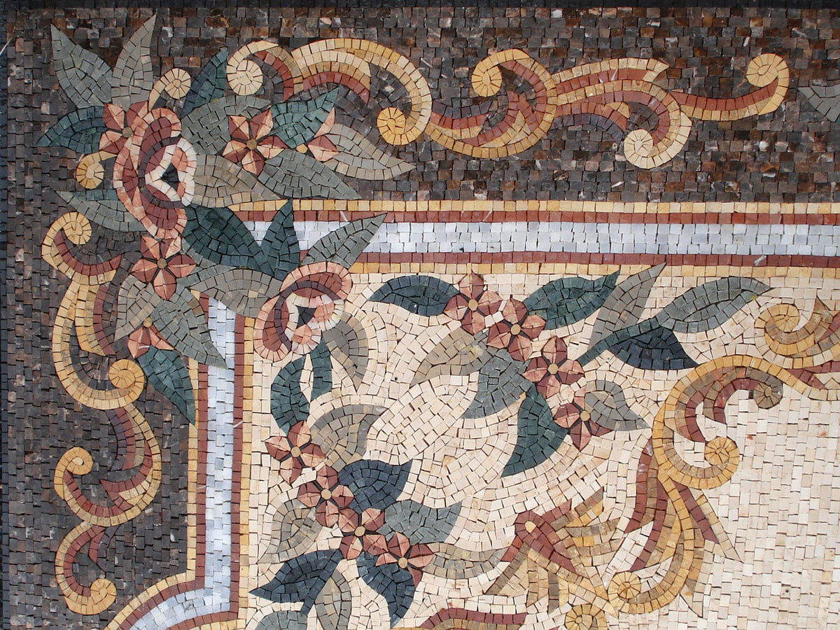 Floral Mosaic Rug: Handmade Marble Stone Art (160x72)