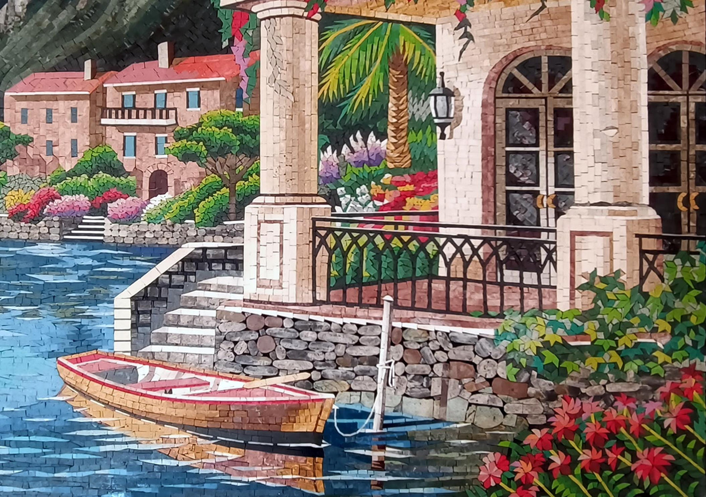 Handmade Landscape Marble Mosaic Wall Art: Floral Botanical Scenery (40” x 30”)