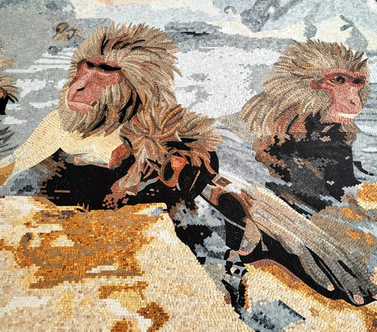 Handmade Macaques Mosaic Tile: Jungle Animal Wall Art (80” x 72")