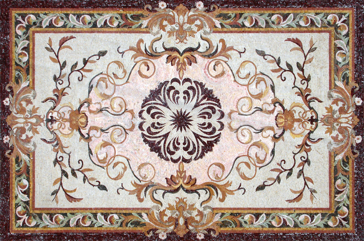 Floral Marble Mosaic Tile Rug: Handmade Stone Art