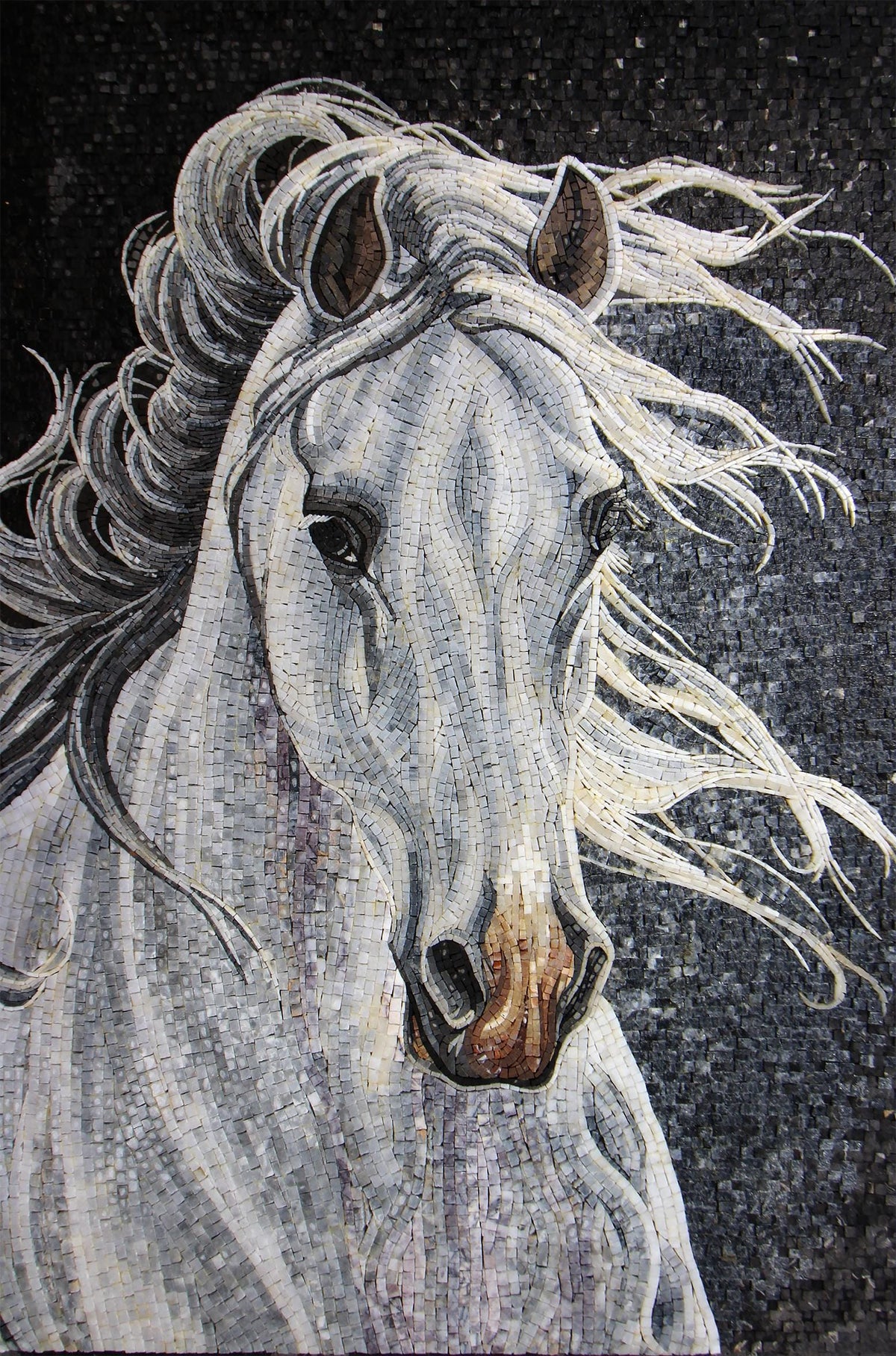 Handmade Marble Mosaic Horse Portrait Mural - Wall Art Decor