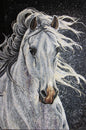 Handmade Marble Mosaic Horse Portrait Mural - Wall Art Decor