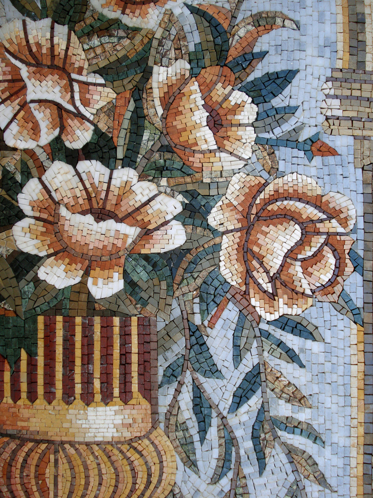 Handmade Rose Mosaic Wall Art: Natural Stone Floral Decor