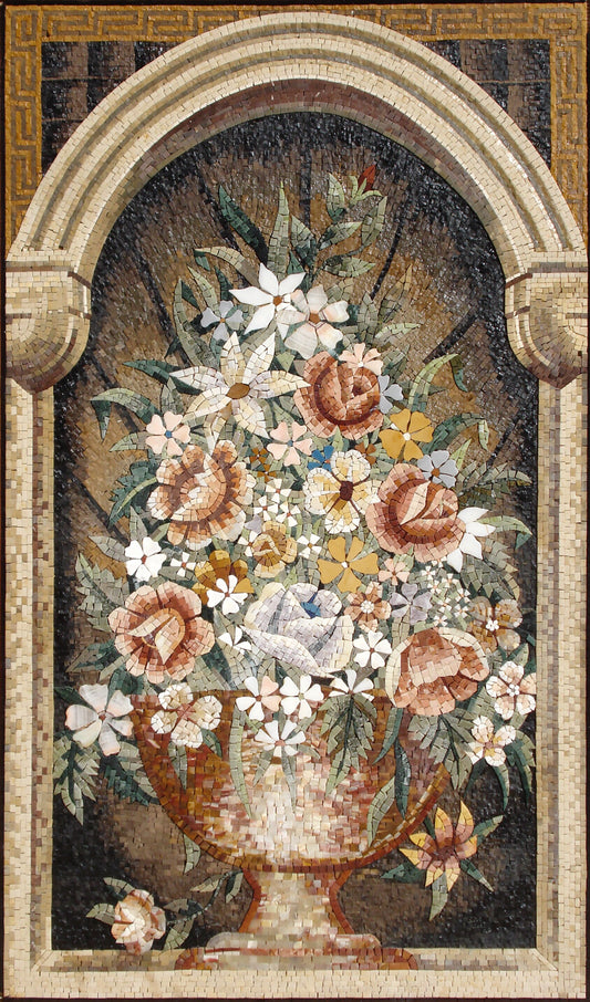 FL1028 Flowers Vase Marble Mosaic Wall Art
