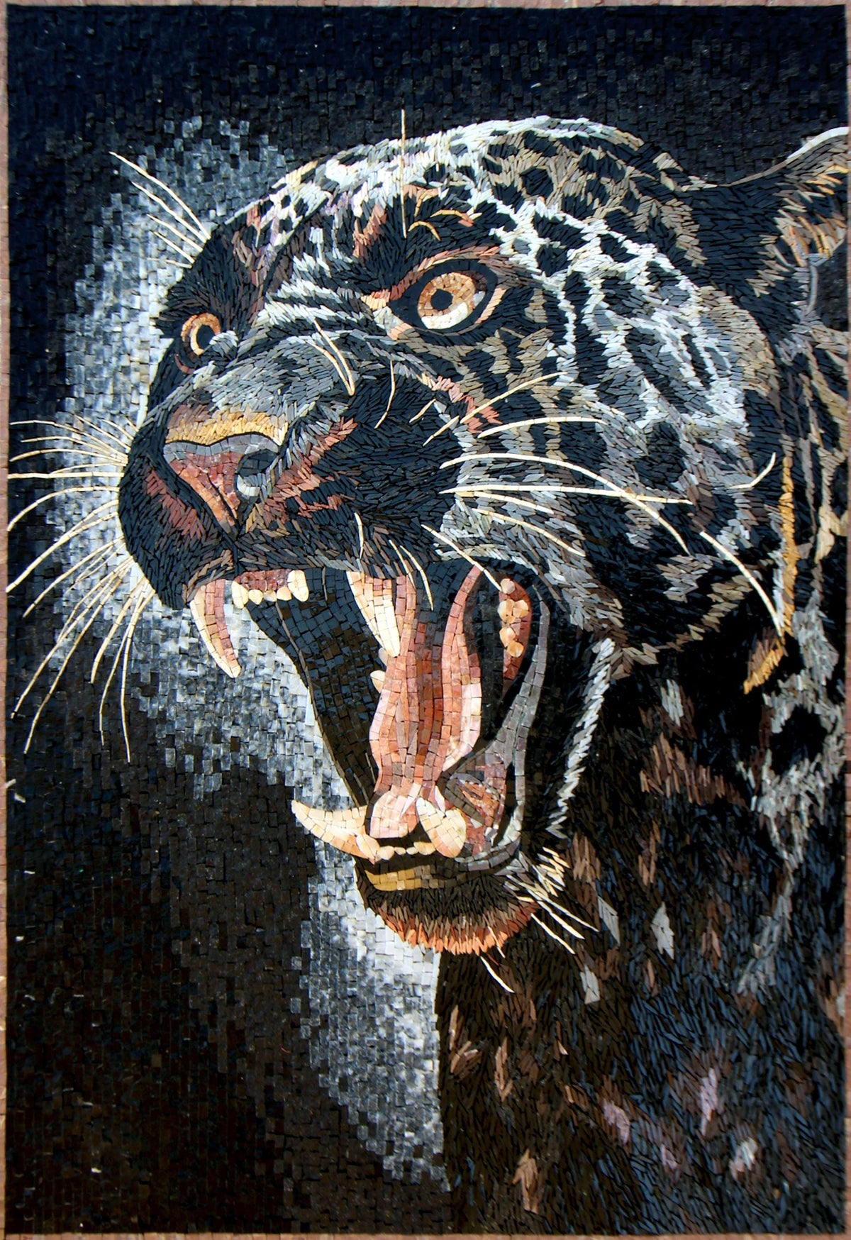 TIGER MOSAIC BACKSPLASH | Wild Jungle Animal Mosaic Tiles For House Warming | Black Tiger Roaring Artwork Tiles For Interior Room Walls