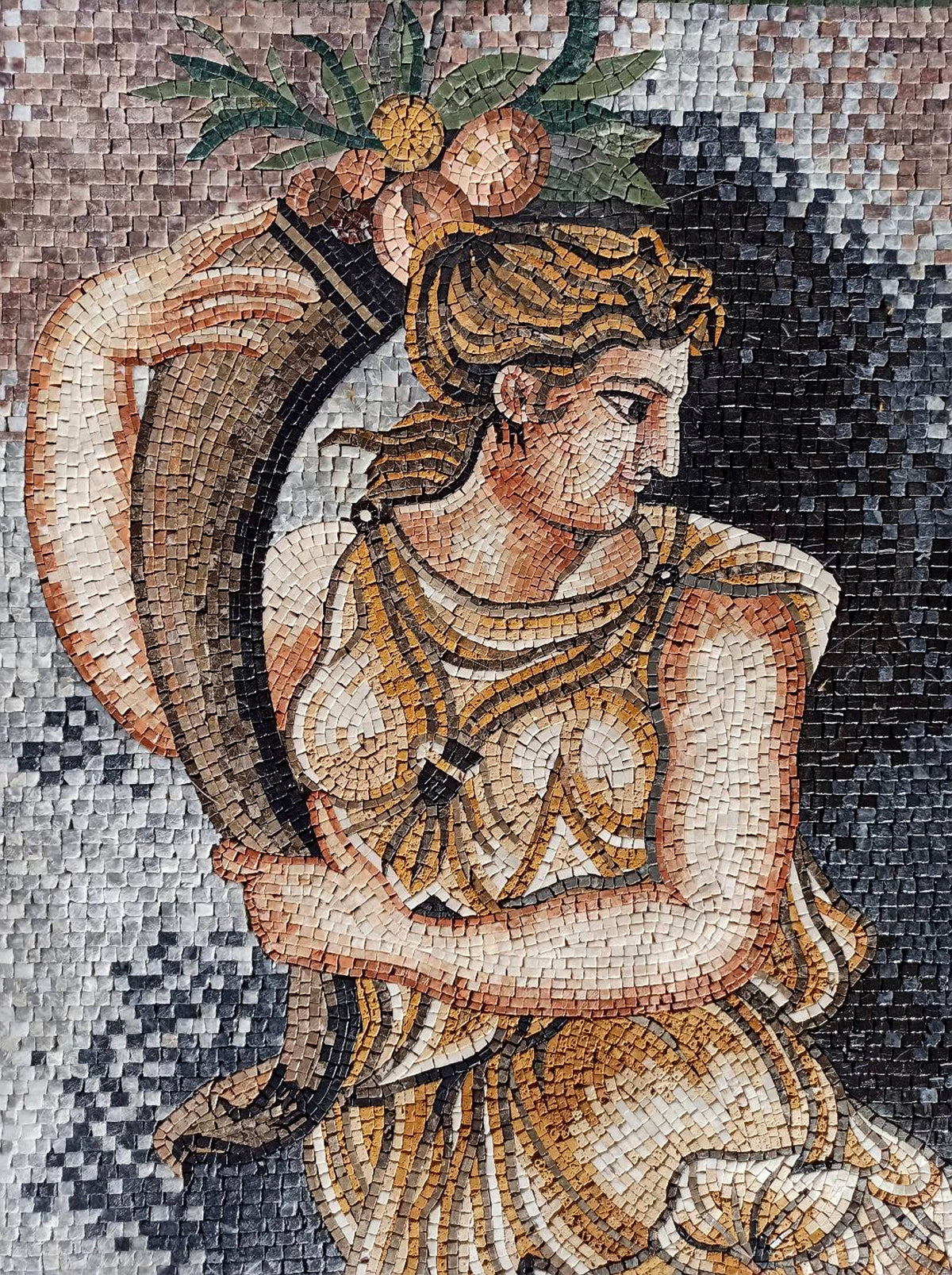 Handmade Goddess Ceres Mosaic Mural: Roman Art Tile