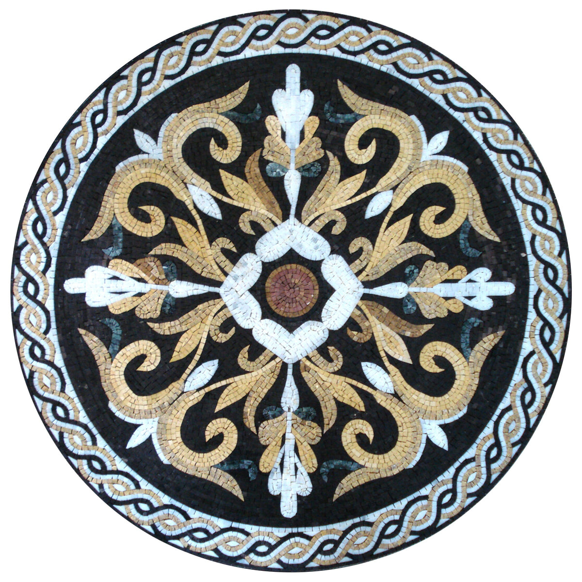 Captivating Fiery Flower with Greek Wave Border Mosaic Medallion - Customization available