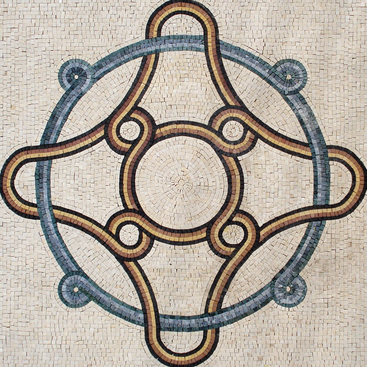 48" Square Handmade Marble Mosaic Tile: Geometric Floral Art