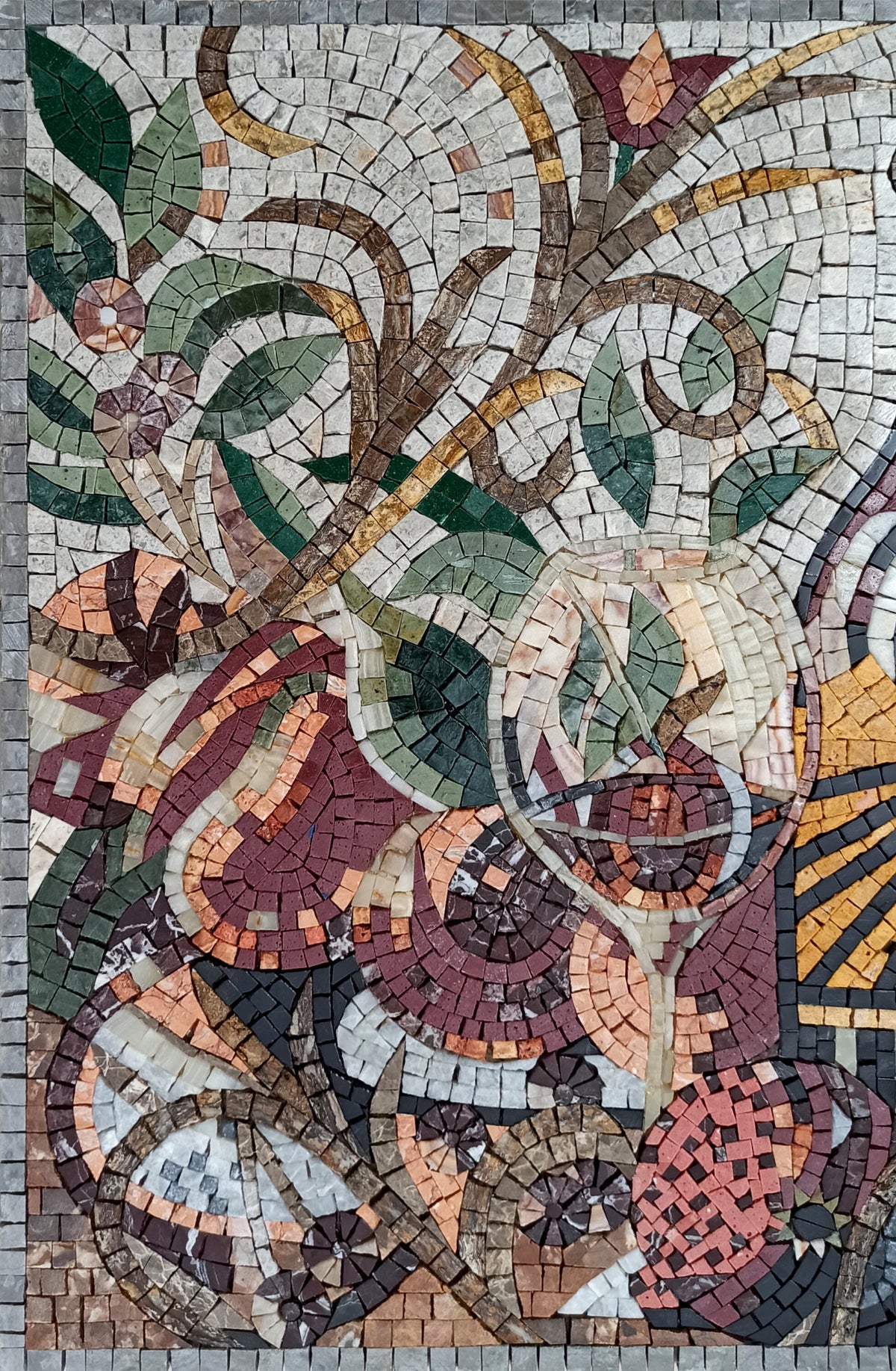 Tuscan Wine Mosaic: Handmade Marble Still Life Backsplash (27” x 19")