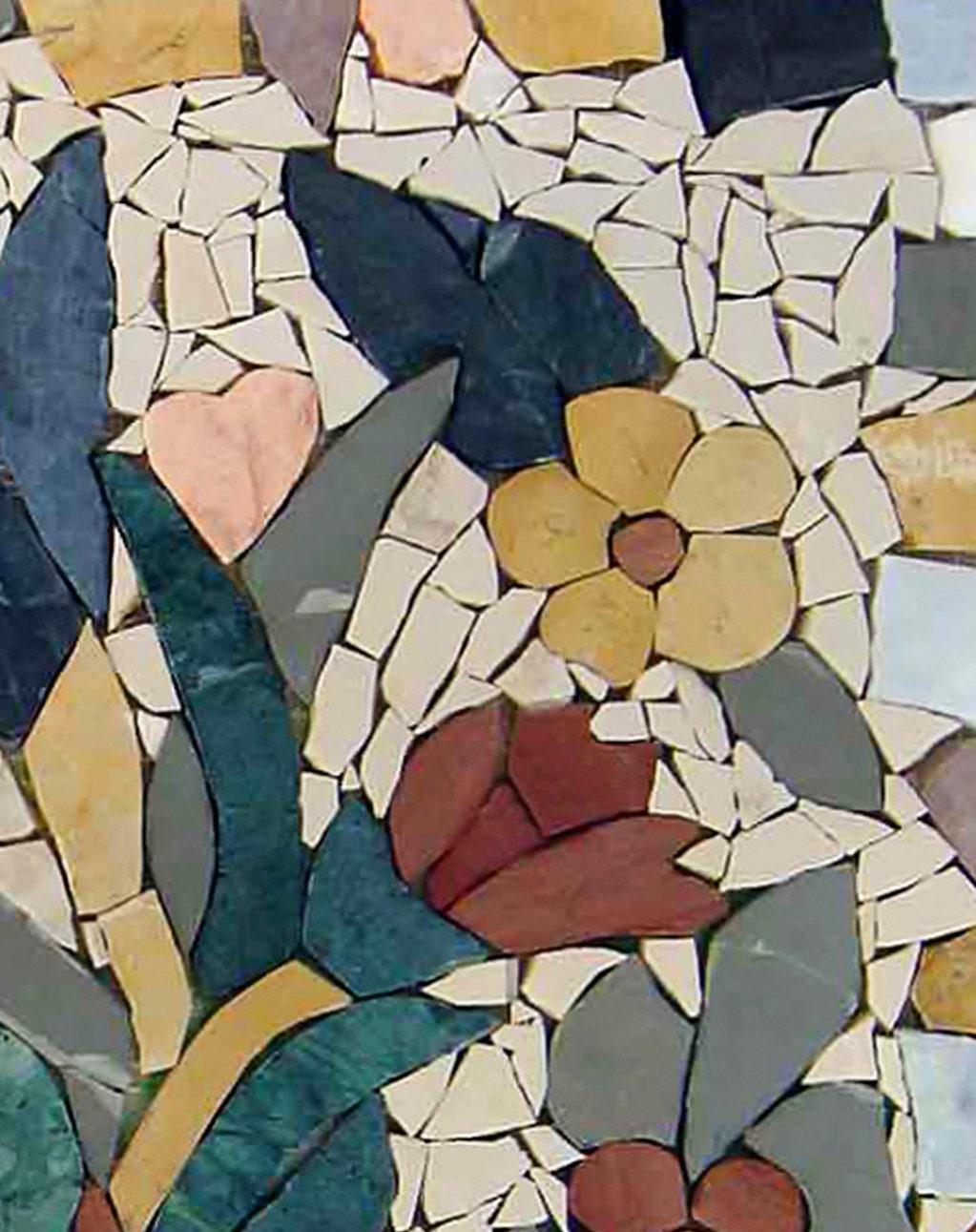 Handmade Flower Mosaic Tile Art: Natural Stone Wall Decor (20” x 16”)