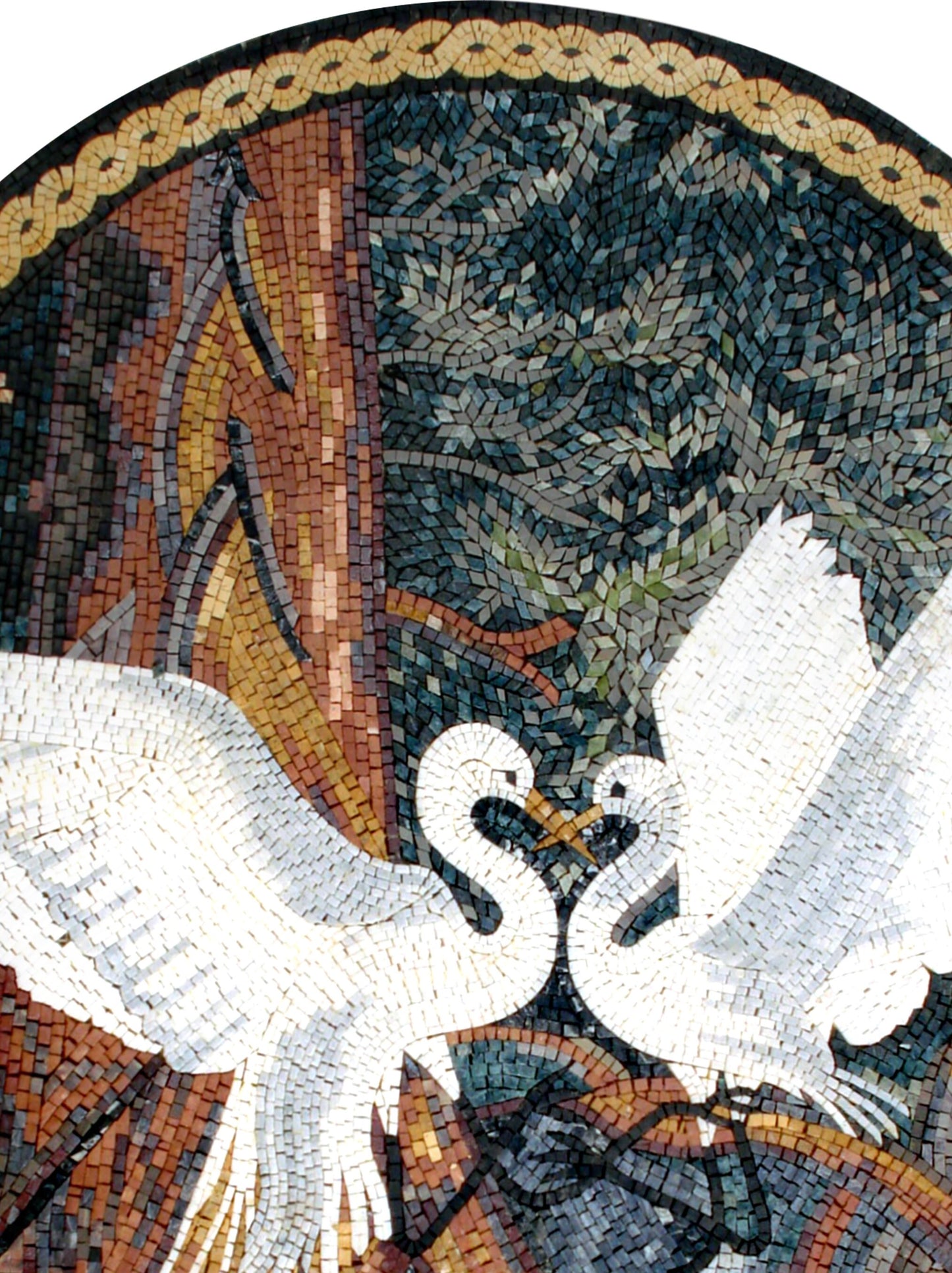 Sparring Cranes Mosaic Tile Art: Handmade Marble Wall Decor (50” x 40")