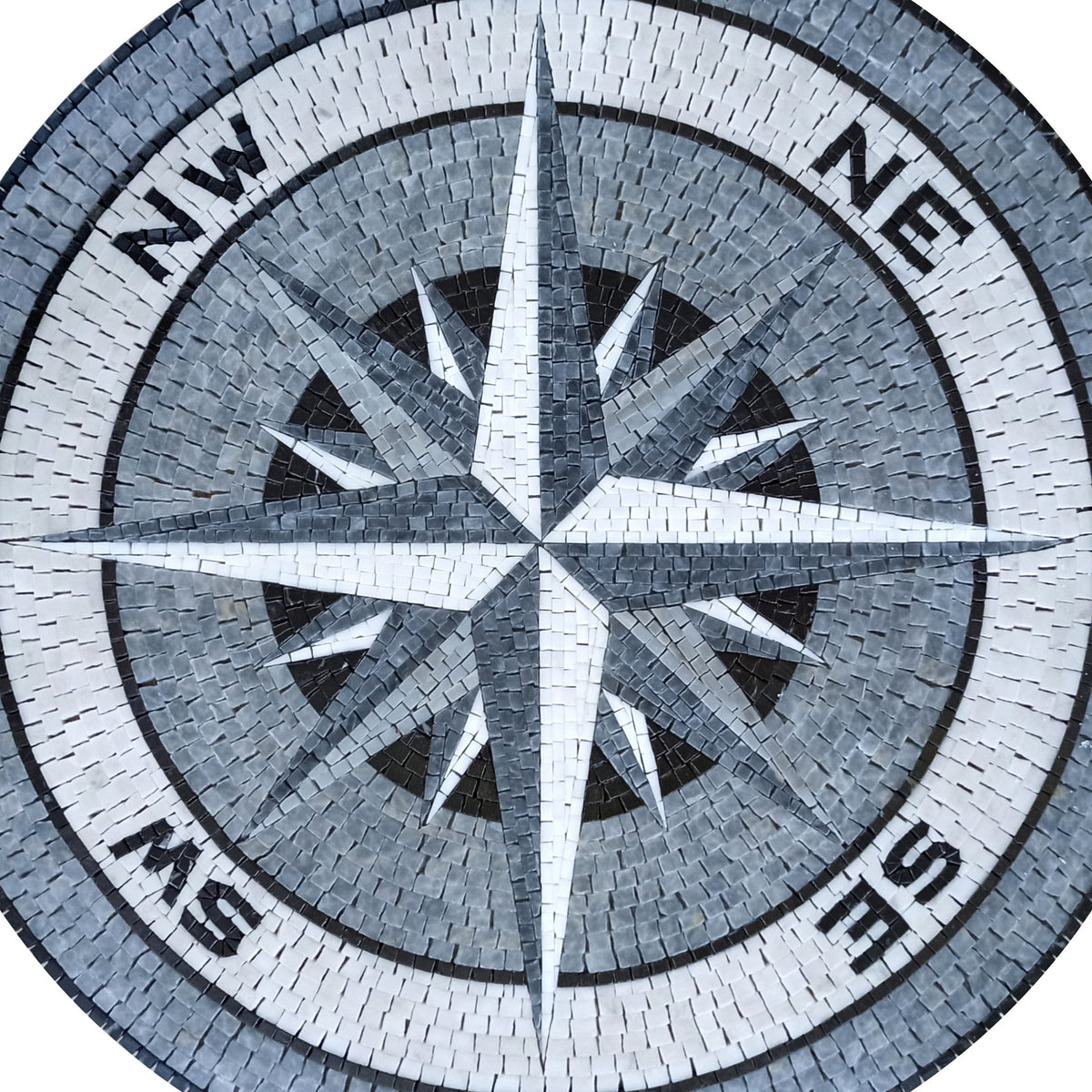 Nautical Compass Rose Marble Mosaic Medallion - Handmade Flooring Tile