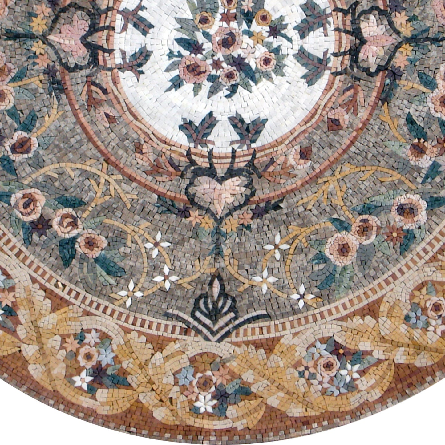 Handmade Floral Marble Mosaic Medallion - 60" Round Stone Art Tile