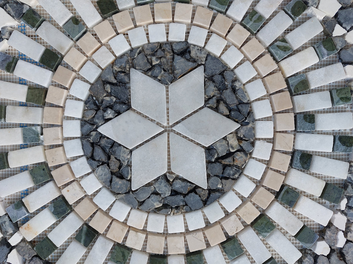 Blue Marble Mosaic Tile: Handmade Medallion, Garden Decor (24x24")