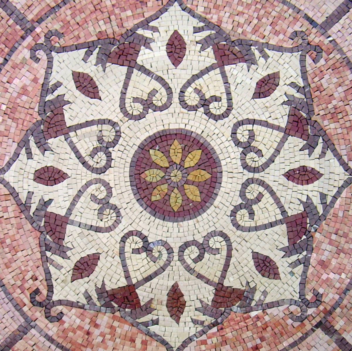 Floral Medallion Mosaic Tile: 40" Handmade Marble Stone
