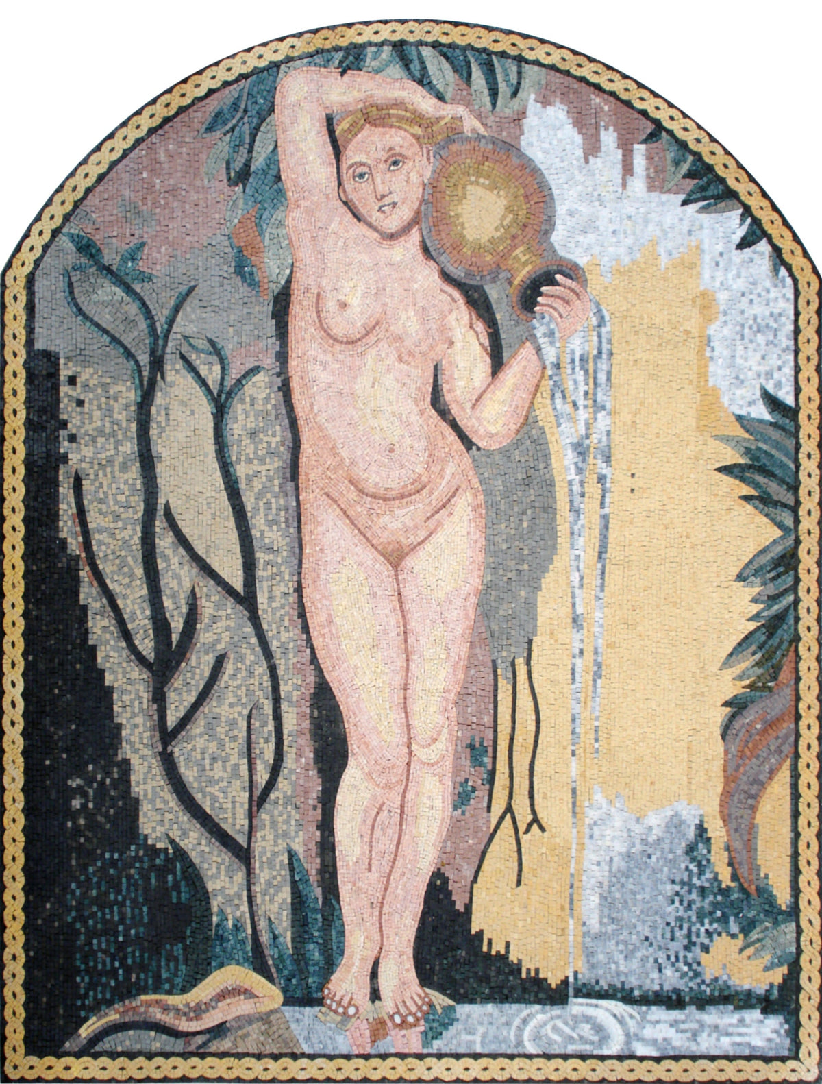 Handmade Goddess Mosaic Mural: Ingres Arched Marble Tiles (64” x 48”)