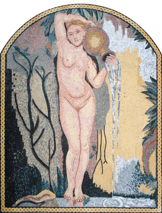 Handmade Goddess Mosaic Mural: Ingres Arched Marble Tiles (64” x 48”)
