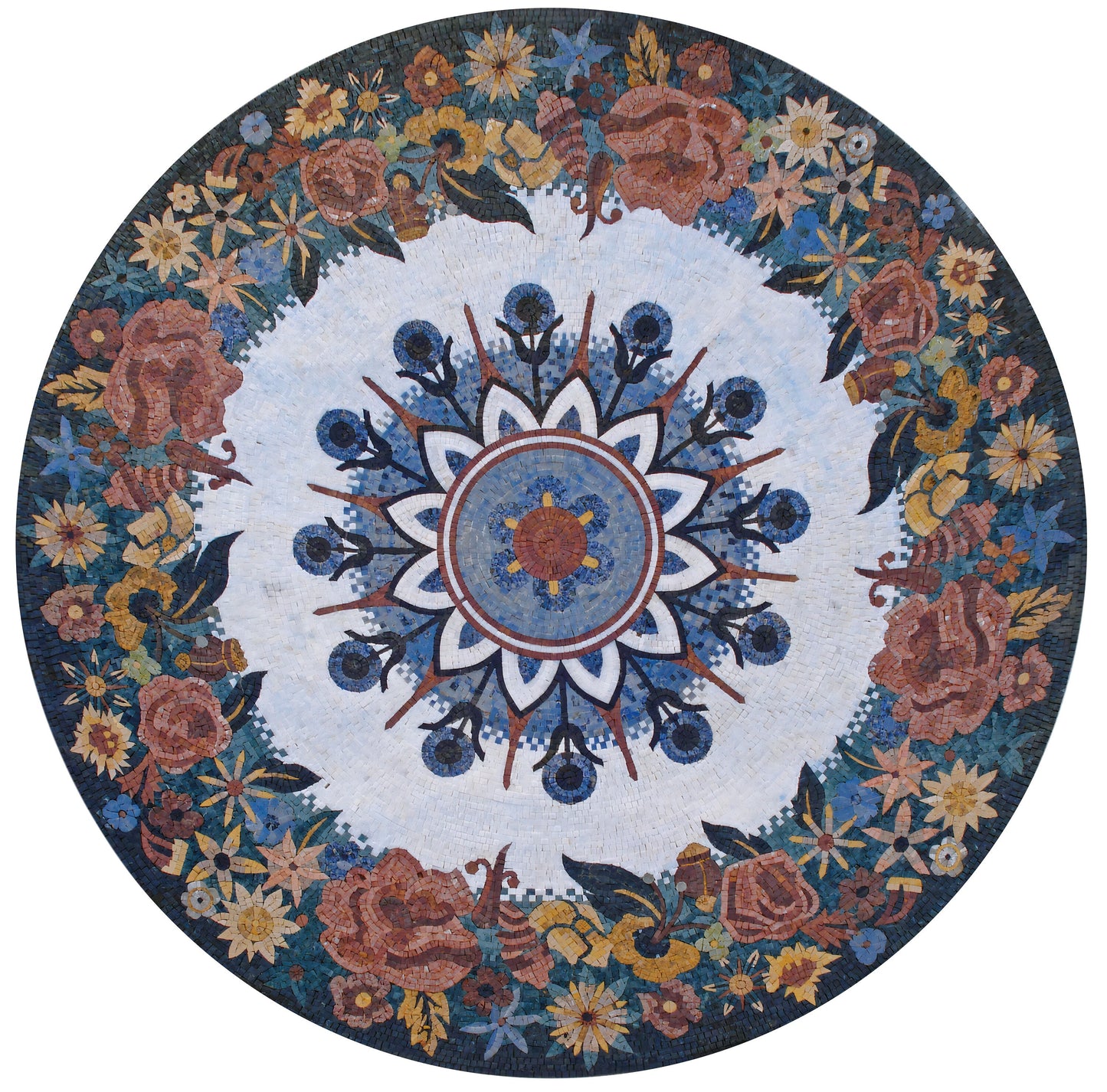 FL020 Flowers Medallion Pattern Handmade Marble Mosaic Tile