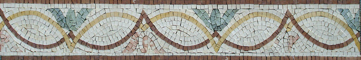 Floral Mosaic Border: Geometric Marble Tile Art, 40"x6"