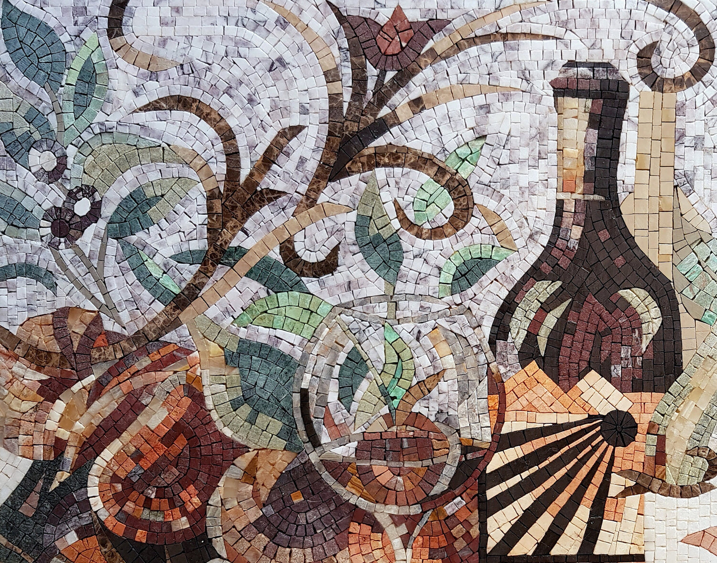 36" x 26" Tuscan Wine Still-Life Mosaic Kitchen Backsplash – Handmade Marble Art - Customization Available