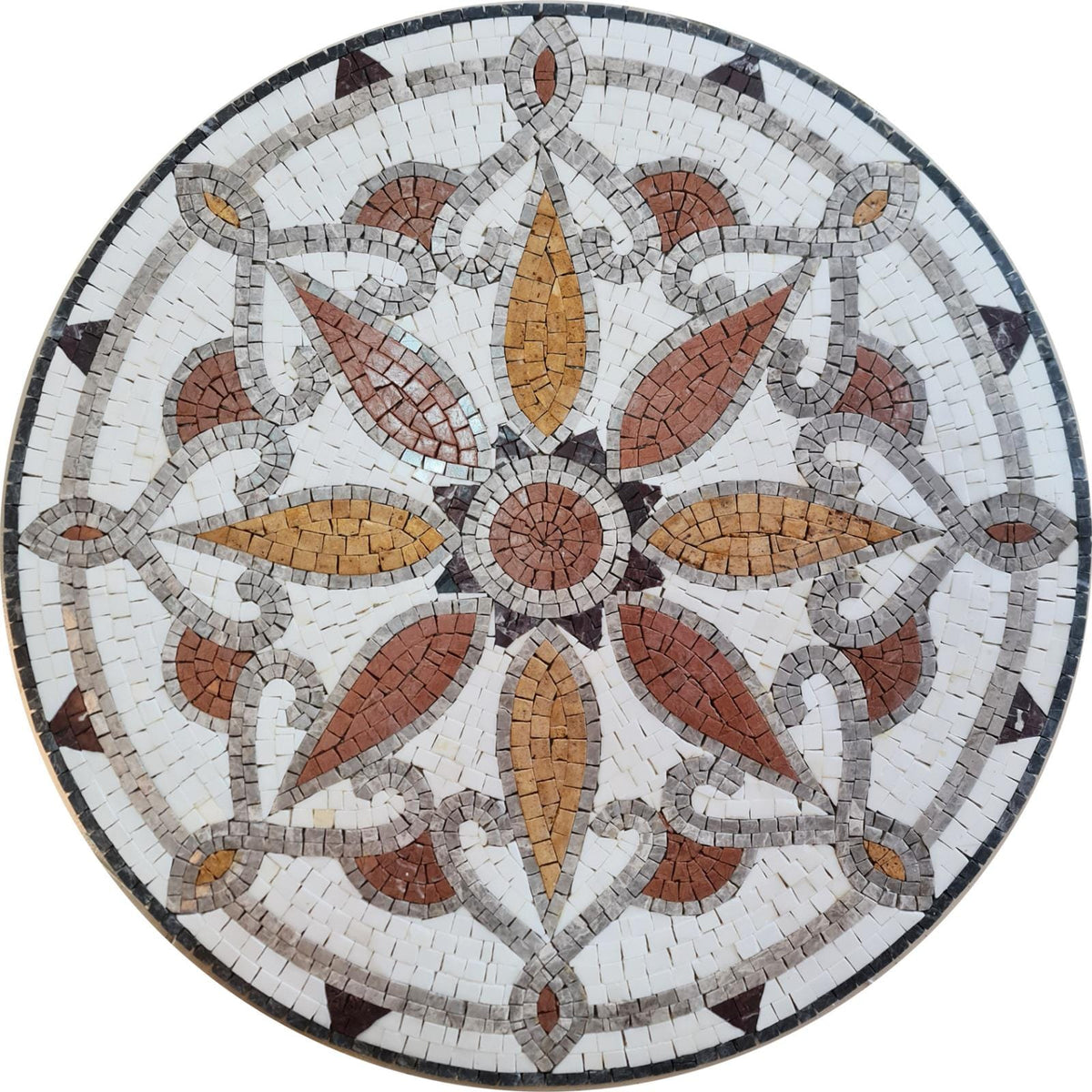 Handmade Marble Mosaic Medallion: 24" Floral Stone Art Tile