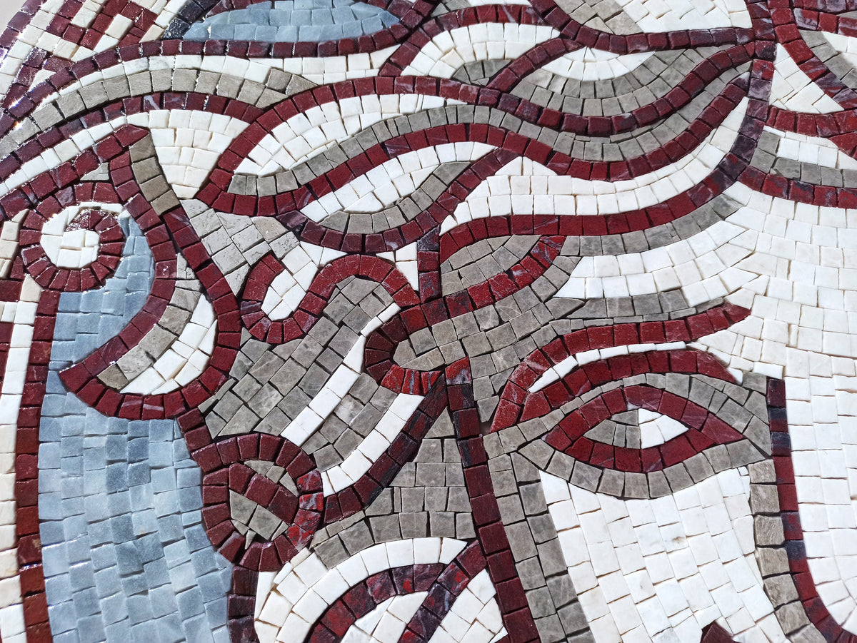 Elegant Medusa Majesty - Handmade Marble Mosaic Medallion Art Tile with Crimson Outline - Customization available