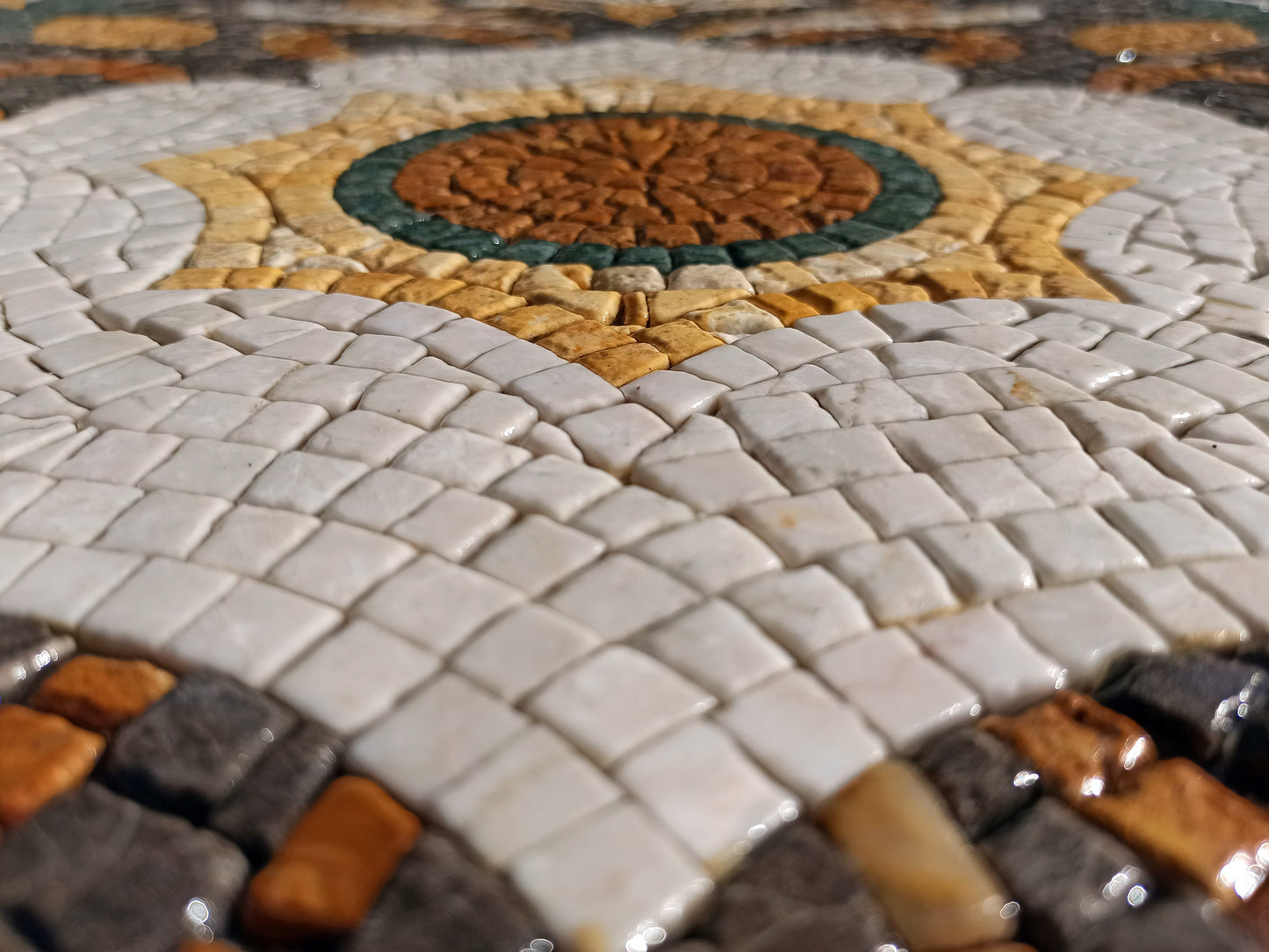 48" Handmade Geometric Floral Marble Mosaic Tile: Hallway Entry Art