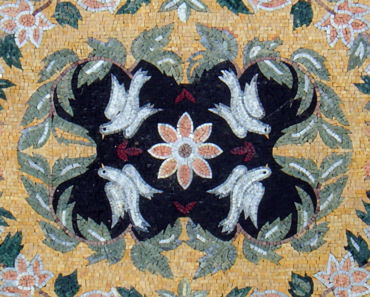 Floral Mosaic Rug: Handmade Marble Stone Floor Covering