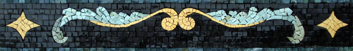 Gold & Teal Art Deco Mosaic Border: Handmade Marble Tile Trim, Luxe Accent