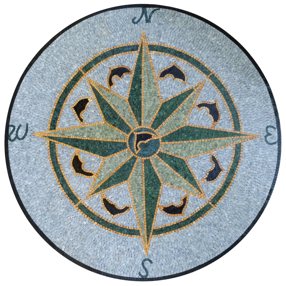 Handmade Marble Compass Mosaic Tile: Wind Rose Medallion (32" Diameter)