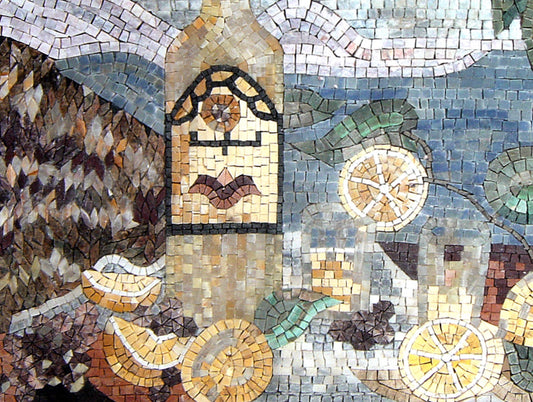 Handmade Marble Mosaic Kitchen Wall Art: Lemon Still Life (32” x 24”)