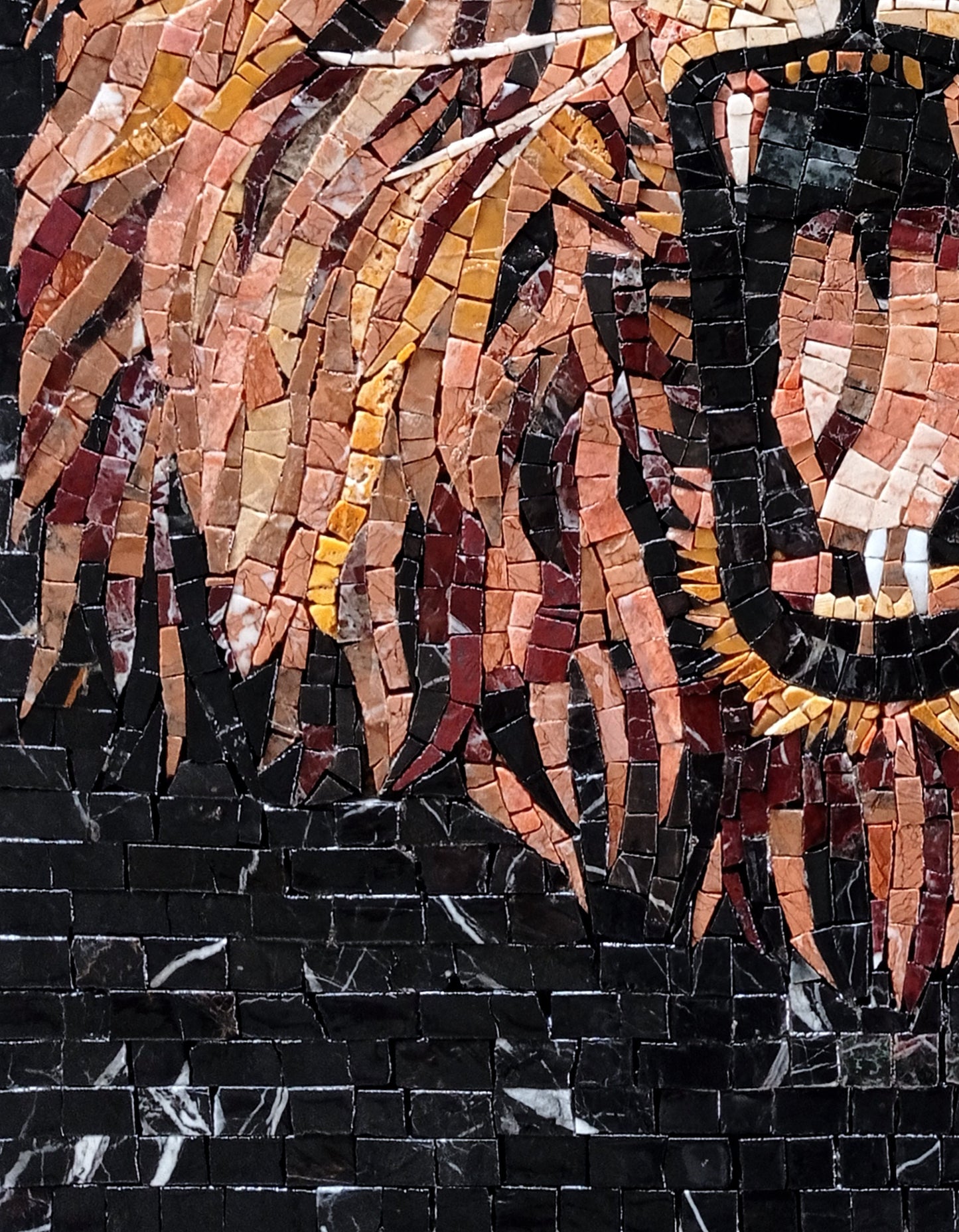 Handmade Lion Mosaic Mural: Roaring Face, Stone Tile Art (26x20)