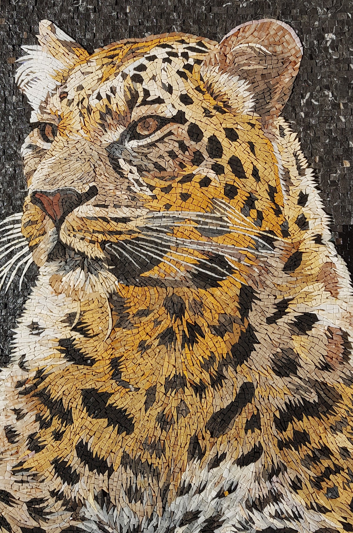 Handmade Leopard Mosaic Tile Art: Indoor/Outdoor Wall Decor (48” x 32")